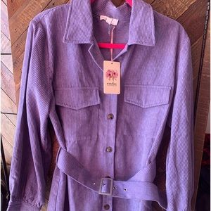 Corduroy lavender button down dress with belt by Entró with tags size Large